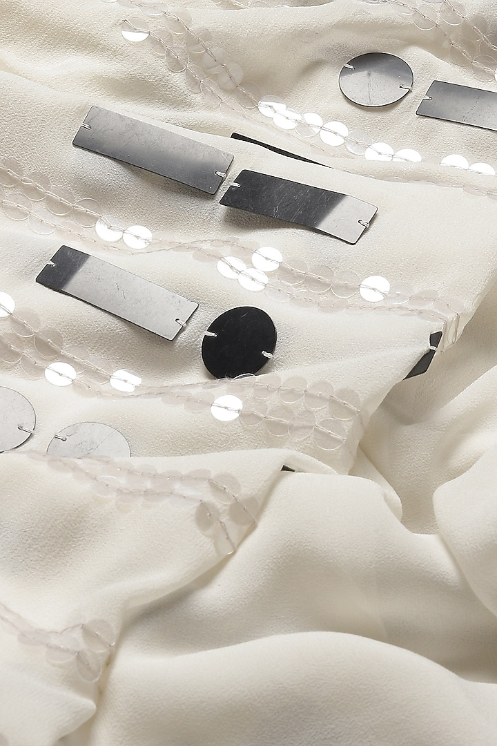 White Silk Georgette Sequins Embroidered Wedding Saree by Abraham & Thakore at Pernia's Pop Up Shop