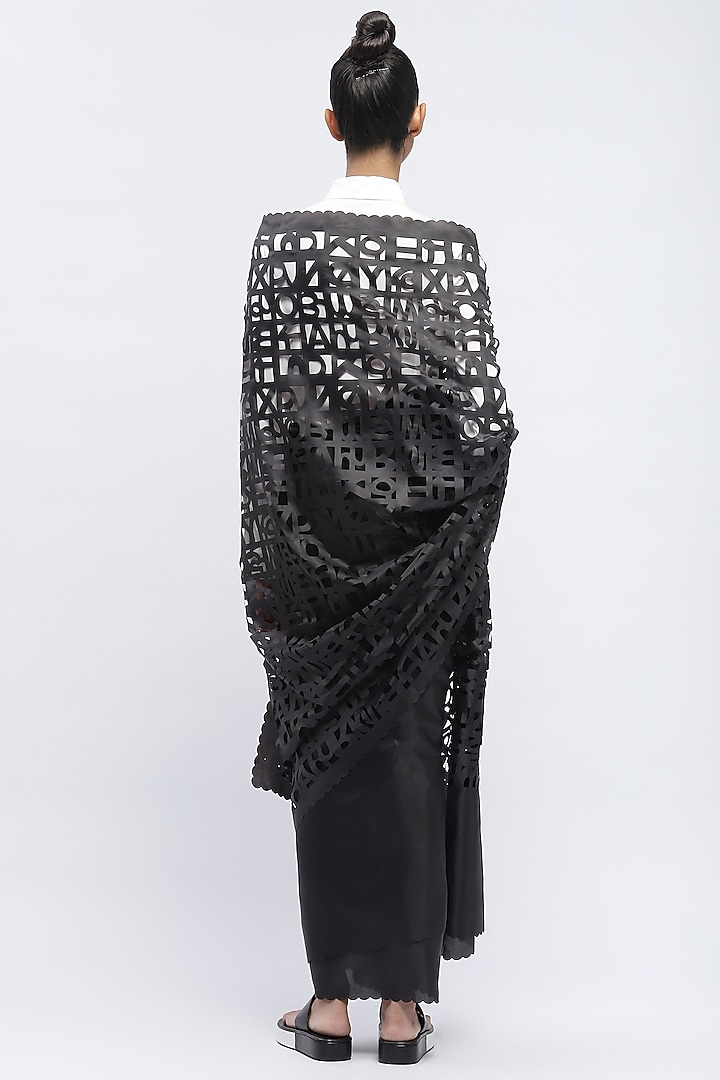 Black Reinforced Ripstop Nylon Wedding Saree by Abraham & Thakore at Pernia's Pop Up Shop