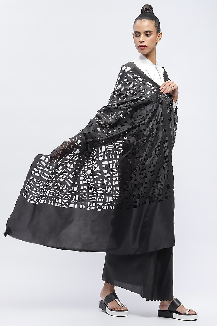Black Reinforced Ripstop Nylon Wedding Saree by Abraham & Thakore at Pernia's Pop Up Shop