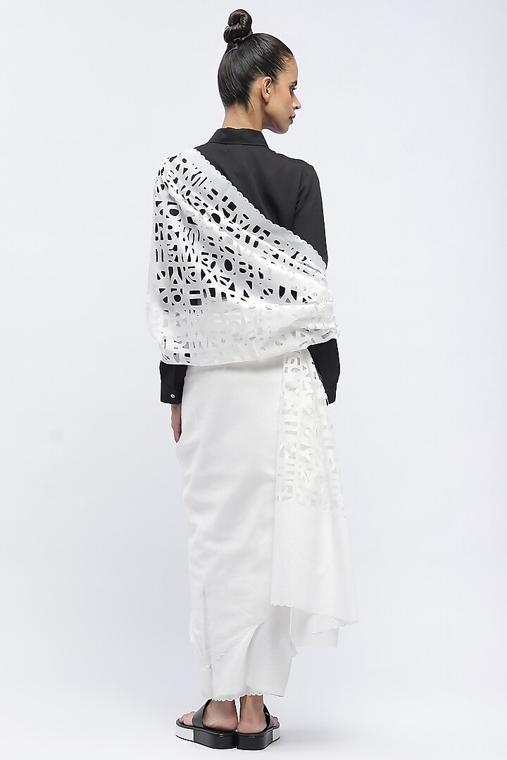 White Reinforced Ripstop Nylon Wedding Saree by Abraham & Thakore at Pernia's Pop Up Shop