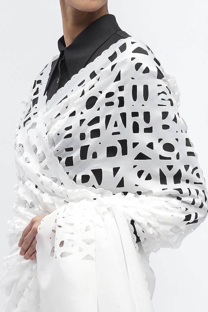 White Reinforced Ripstop Nylon Wedding Saree by Abraham & Thakore at Pernia's Pop Up Shop