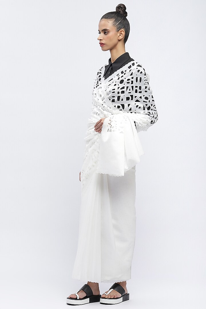 White Reinforced Ripstop Nylon Wedding Saree by Abraham & Thakore at Pernia's Pop Up Shop