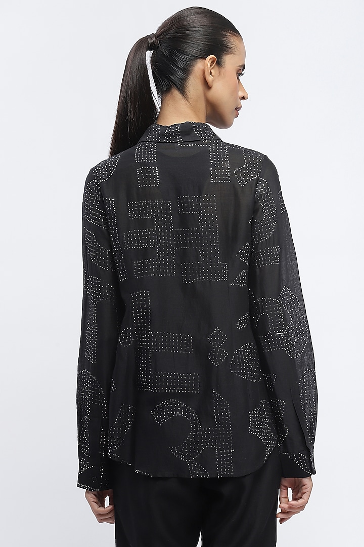 Black Silk & Cotton Embellished Shirt by Abraham & Thakore at Pernia's Pop Up Shop