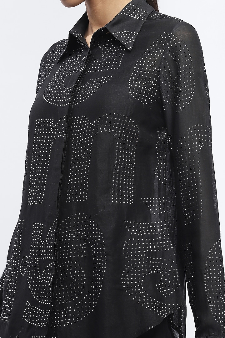 Black Silk & Cotton Embellished Shirt by Abraham & Thakore at Pernia's Pop Up Shop