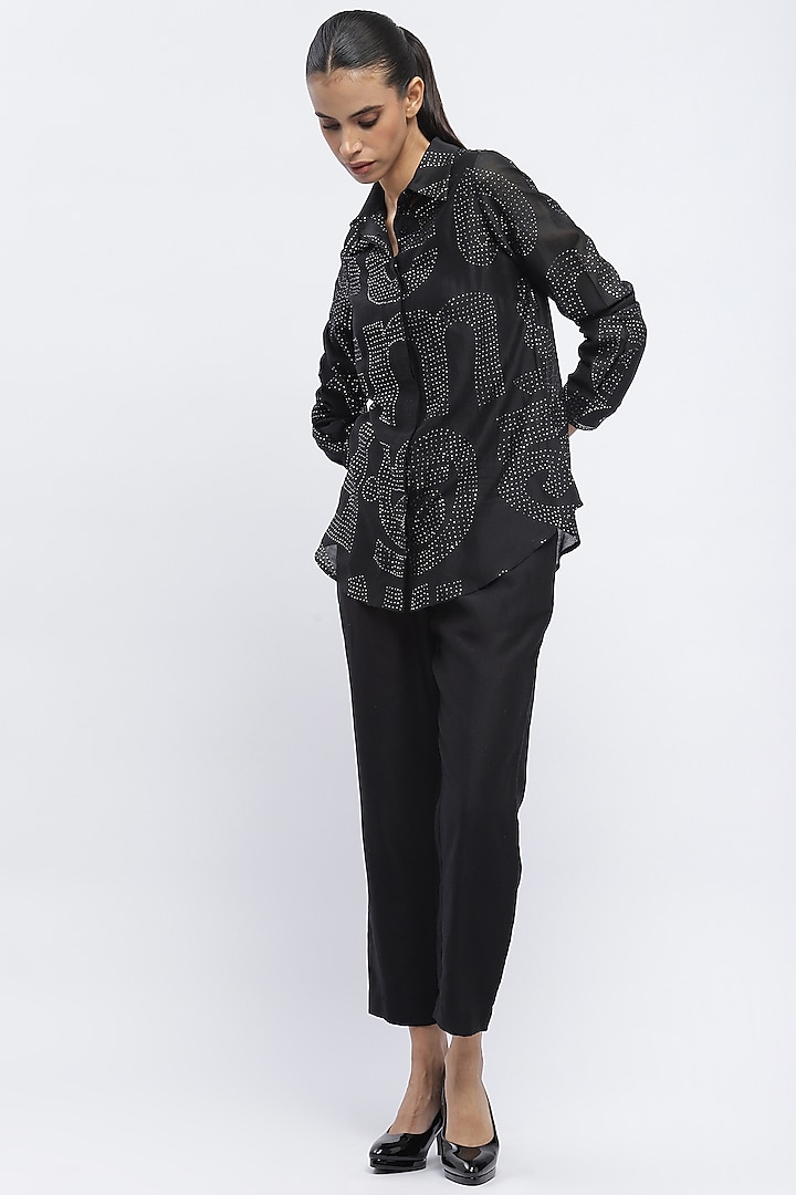 Black Silk & Cotton Embellished Shirt by Abraham & Thakore at Pernia's Pop Up Shop