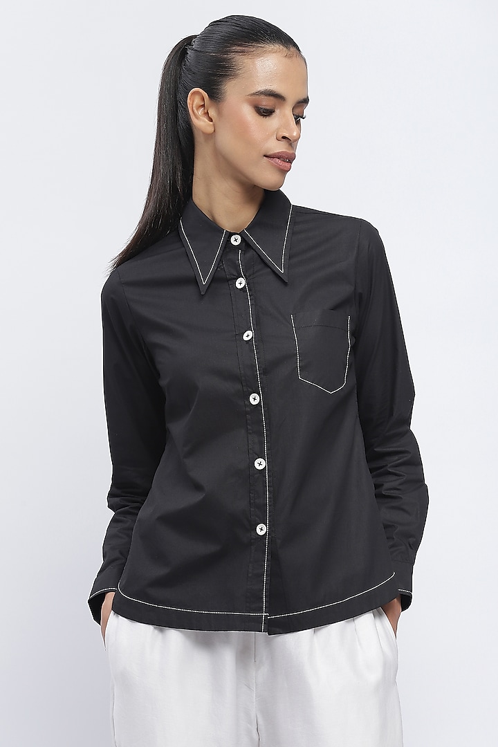 Black Cotton Poplin Shirt by Abraham & Thakore at Pernia's Pop Up Shop