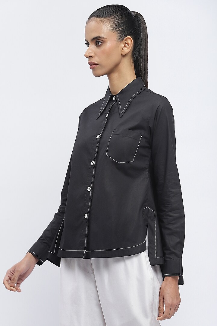 Black Cotton Poplin Shirt by Abraham & Thakore at Pernia's Pop Up Shop