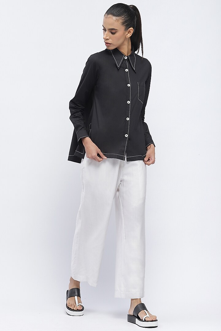 Black Cotton Poplin Shirt by Abraham & Thakore at Pernia's Pop Up Shop
