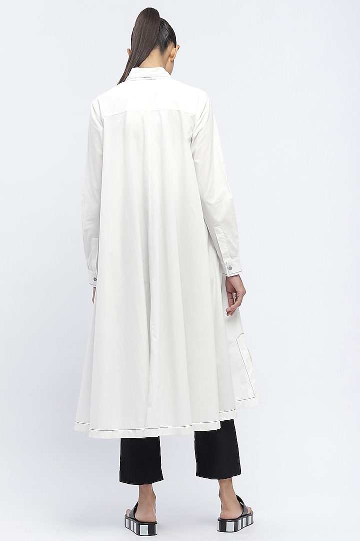 Ivory Cotton Poplin Long Shirt by Abraham & Thakore at Pernia's Pop Up Shop