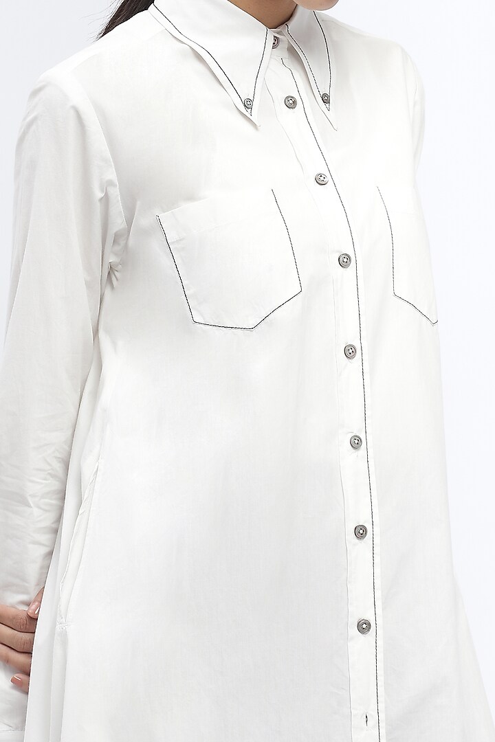 Ivory Cotton Poplin Long Shirt by Abraham & Thakore at Pernia's Pop Up Shop