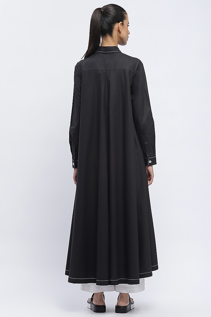 Black Cotton Poplin Long Shirt by Abraham & Thakore at Pernia's Pop Up Shop