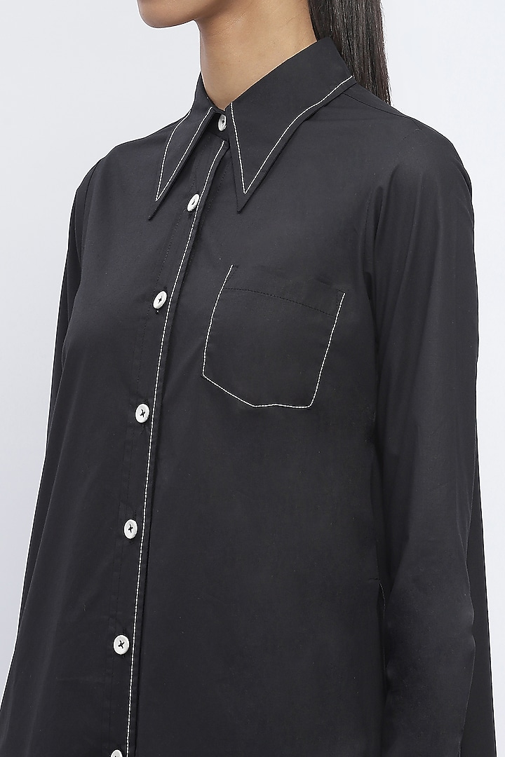 Black Cotton Poplin Long Shirt by Abraham & Thakore at Pernia's Pop Up Shop