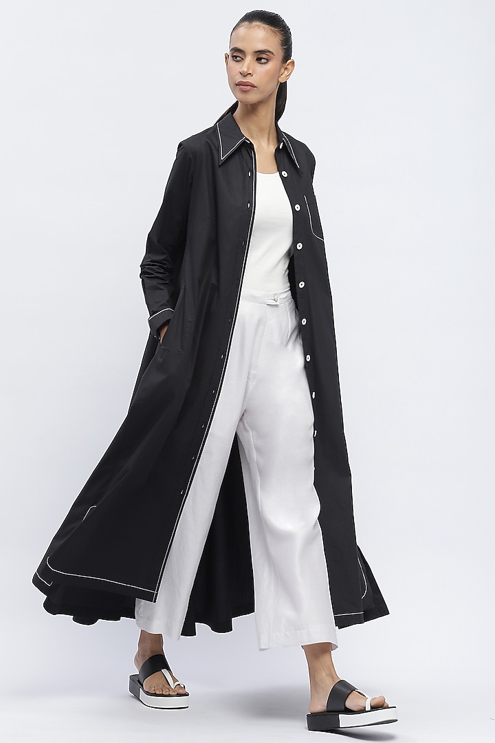 Black Cotton Poplin Long Shirt by Abraham & Thakore at Pernia's Pop Up Shop