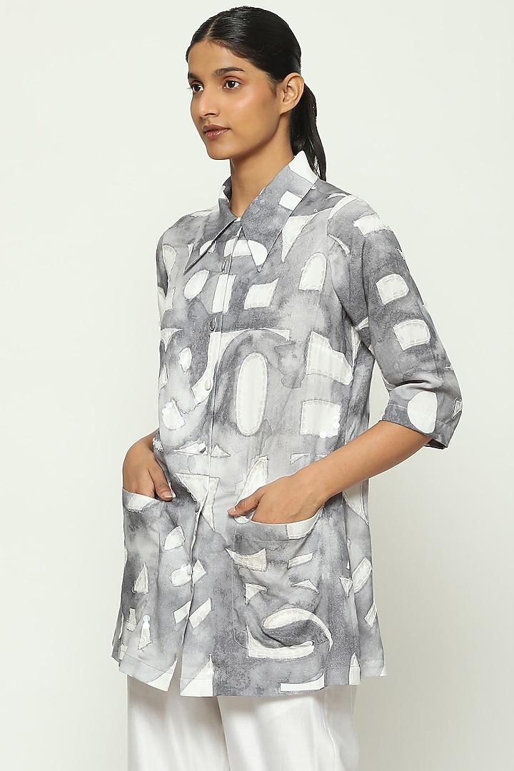 White Tencel Digital Printed Shirt by Abraham & Thakore at Pernia's Pop Up Shop