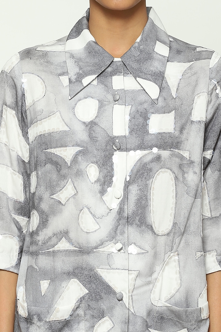 White Tencel Digital Printed Shirt by Abraham & Thakore at Pernia's Pop Up Shop