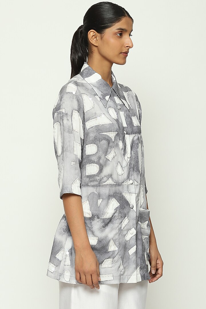 White Tencel Digital Printed Shirt by Abraham & Thakore at Pernia's Pop Up Shop