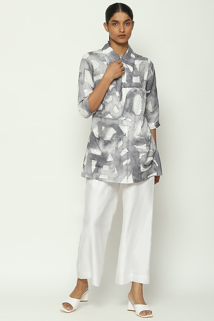White Tencel Digital Printed Shirt by Abraham & Thakore at Pernia's Pop Up Shop