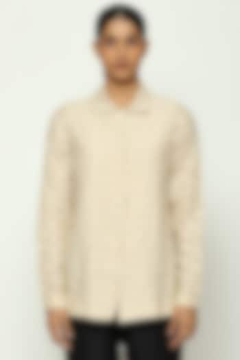 Ivory Handwoven Silk & Cotton Cutwork Shirt by Abraham & Thakore at Pernia's Pop Up Shop