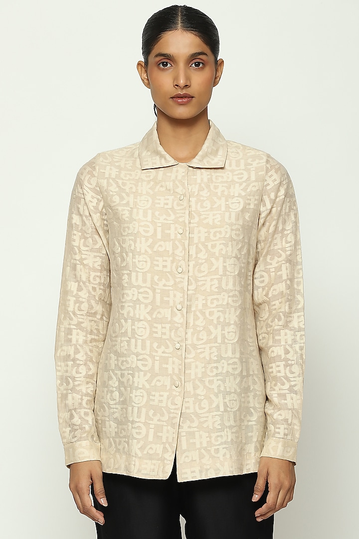 Ivory Handwoven Silk & Cotton Cutwork Shirt by Abraham & Thakore at Pernia's Pop Up Shop