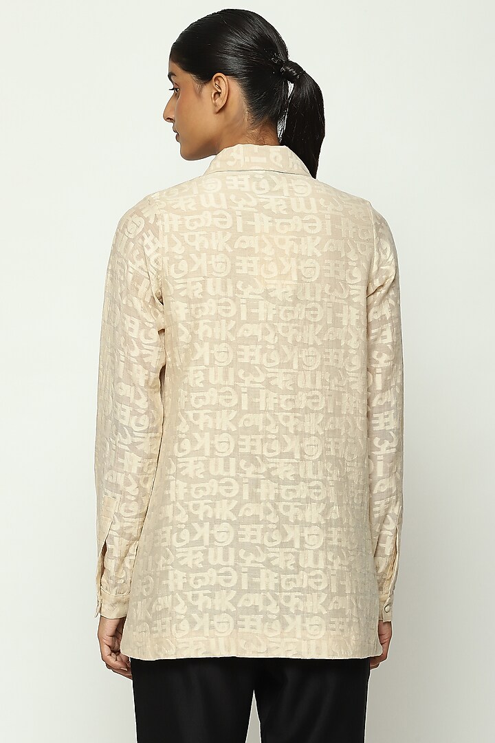 Ivory Handwoven Silk & Cotton Cutwork Shirt by Abraham & Thakore at Pernia's Pop Up Shop