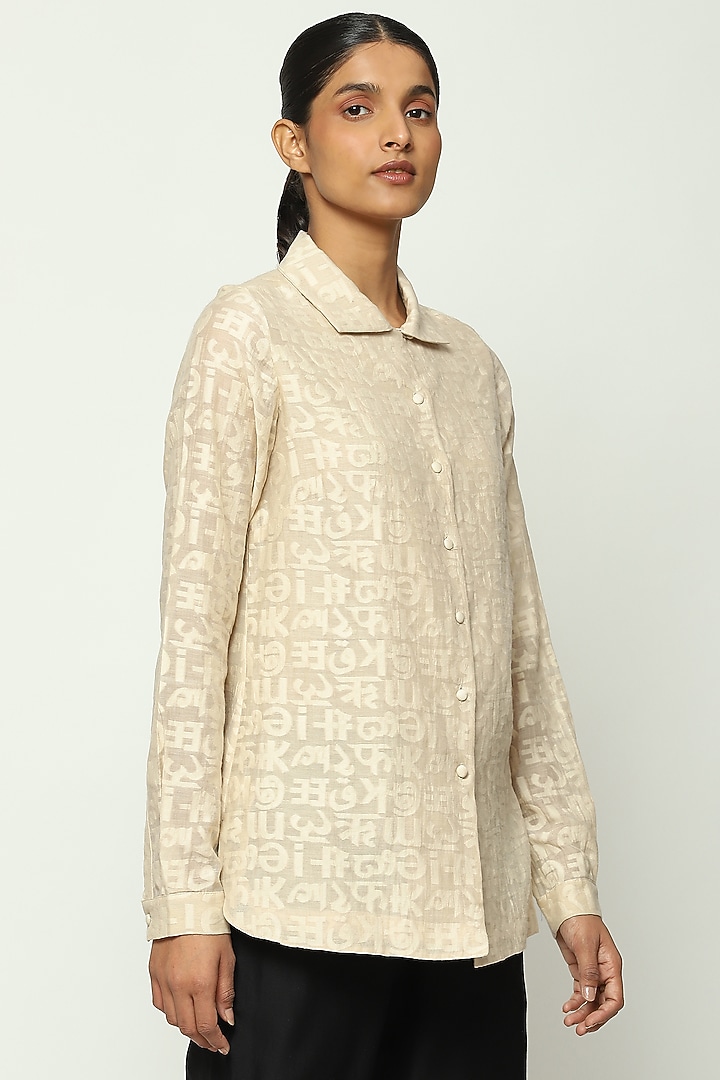 Ivory Handwoven Silk & Cotton Cutwork Shirt by Abraham & Thakore at Pernia's Pop Up Shop