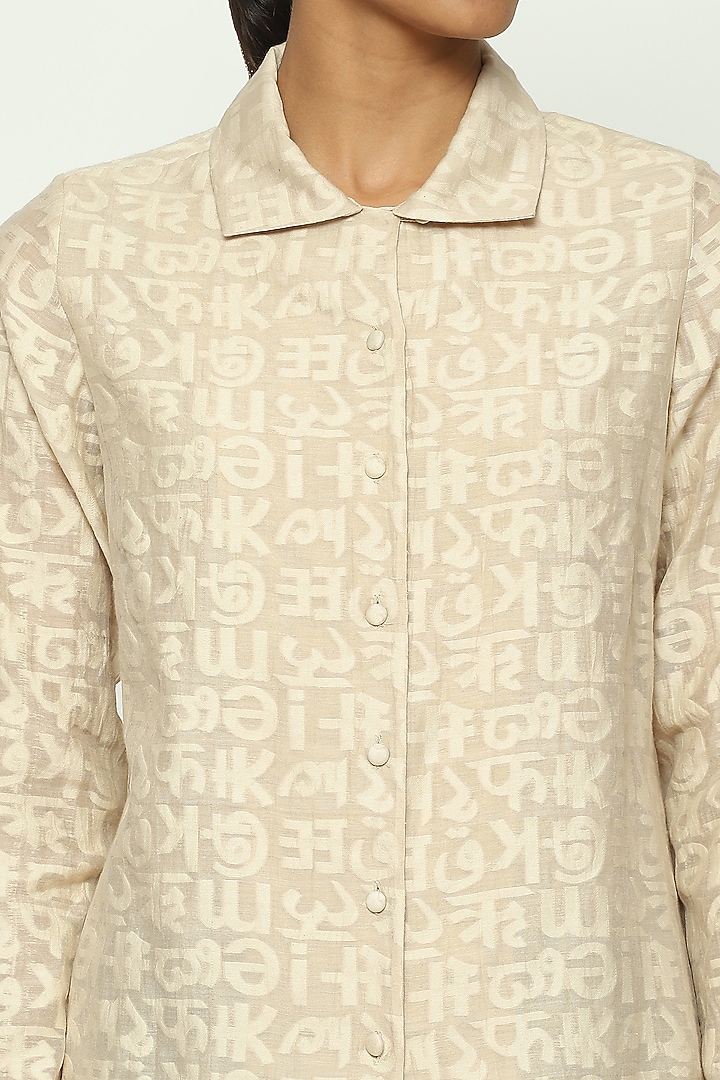 Ivory Handwoven Silk & Cotton Cutwork Shirt by Abraham & Thakore at Pernia's Pop Up Shop