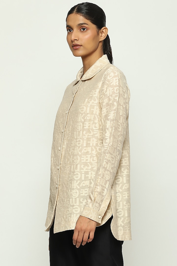Ivory Handwoven Silk & Cotton Cutwork Shirt by Abraham & Thakore at Pernia's Pop Up Shop
