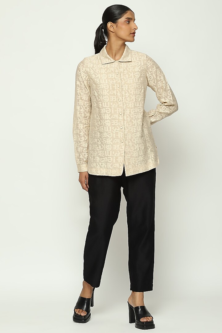 Ivory Handwoven Silk & Cotton Cutwork Shirt by Abraham & Thakore at Pernia's Pop Up Shop
