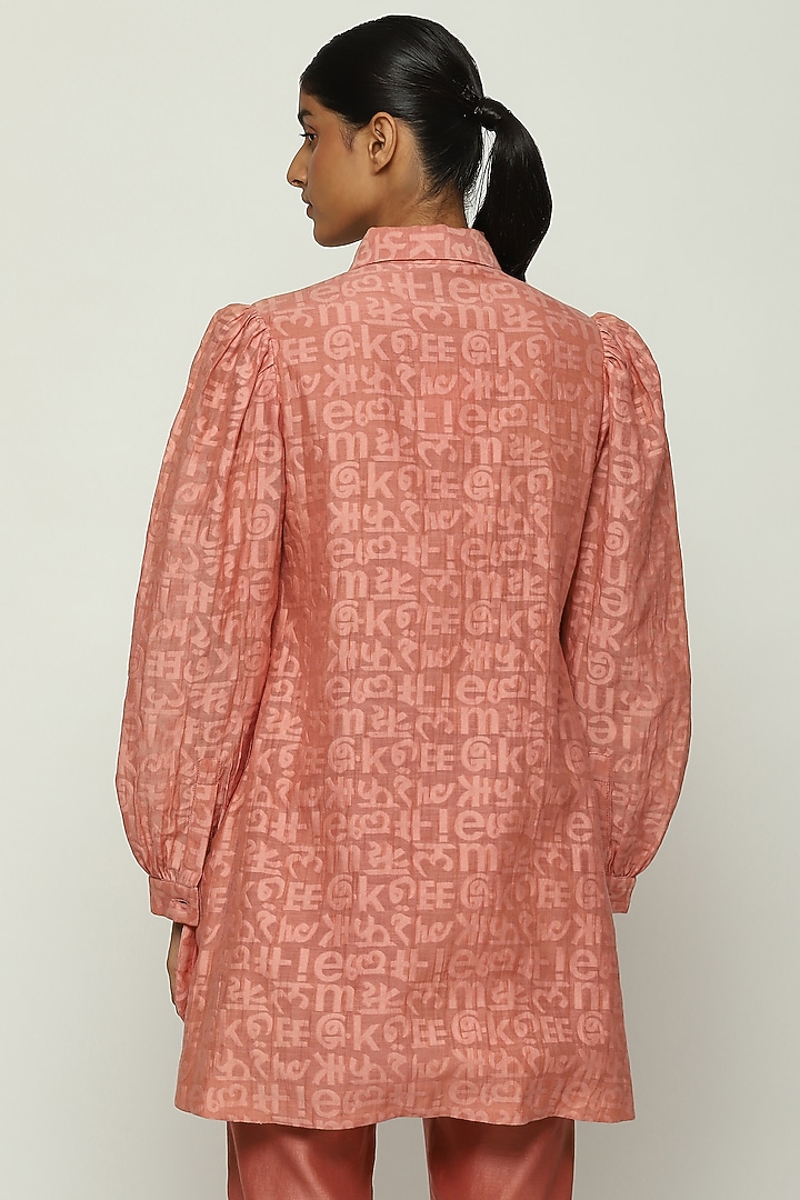 Peach Handwoven Silk & Cotton Cutwork Shirt by Abraham & Thakore at Pernia's Pop Up Shop