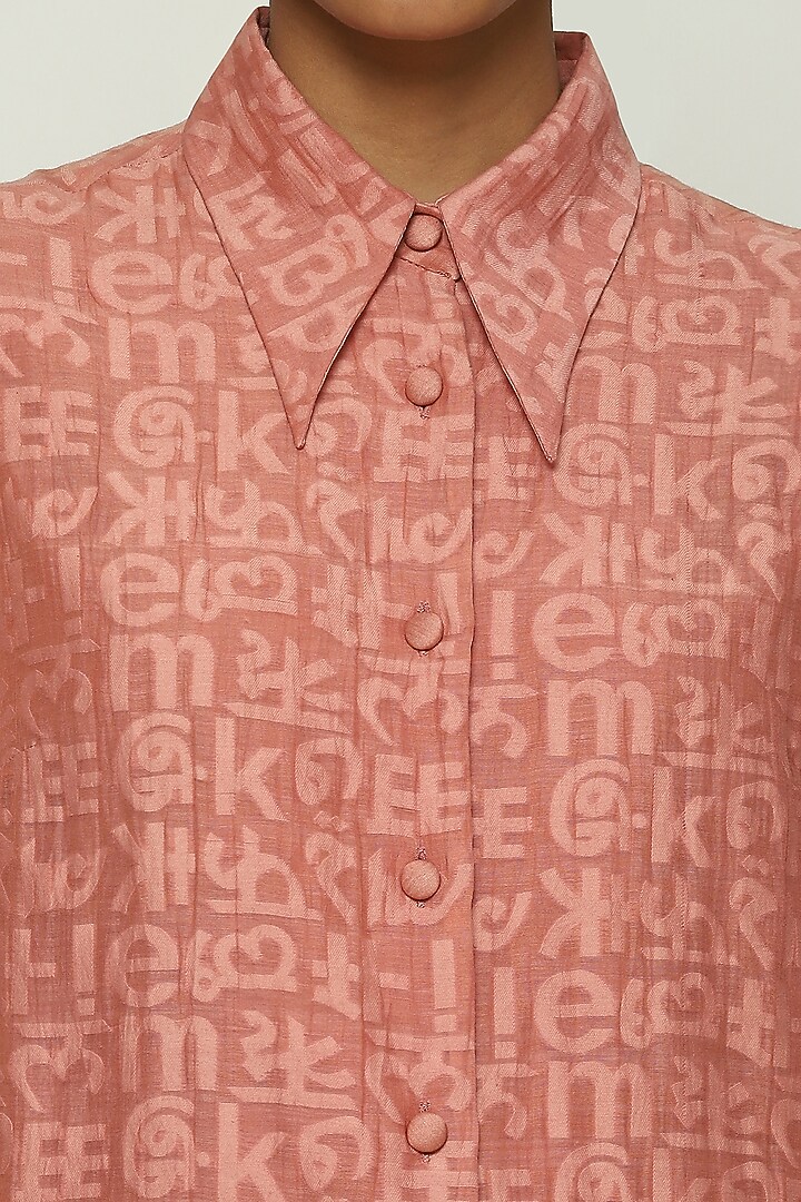 Peach Handwoven Silk & Cotton Cutwork Shirt by Abraham & Thakore at Pernia's Pop Up Shop