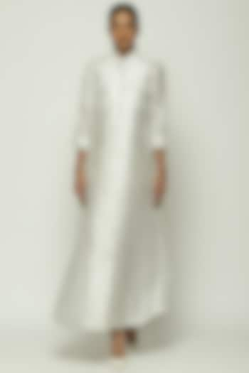 Ivory Handwoven Silk & Cotton Zari Brocade Work Shirt Dress by Abraham & Thakore at Pernia's Pop Up Shop