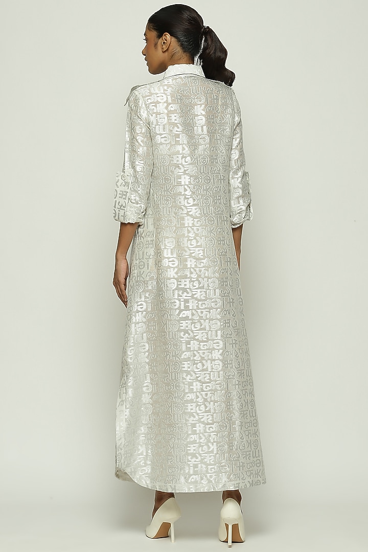 Ivory Handwoven Silk & Cotton Zari Brocade Work Vacation Shirt Dress by Abraham & Thakore at Pernia's Pop Up Shop