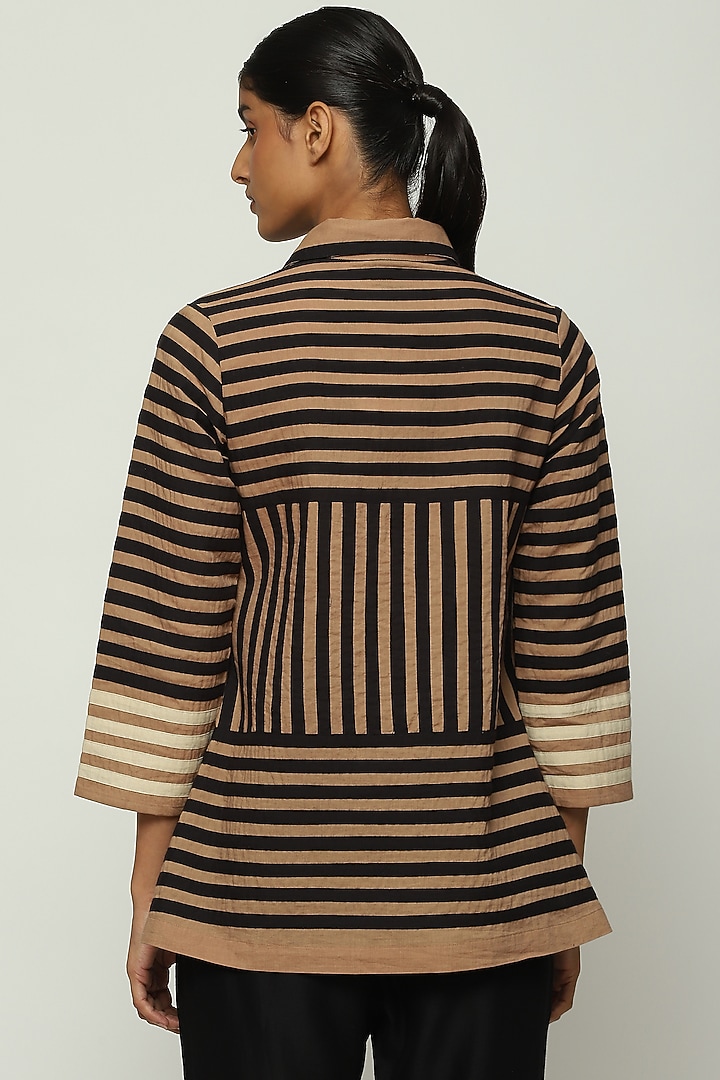 Beige Cotton Cambric Striped Shirt by Abraham & Thakore at Pernia's Pop Up Shop