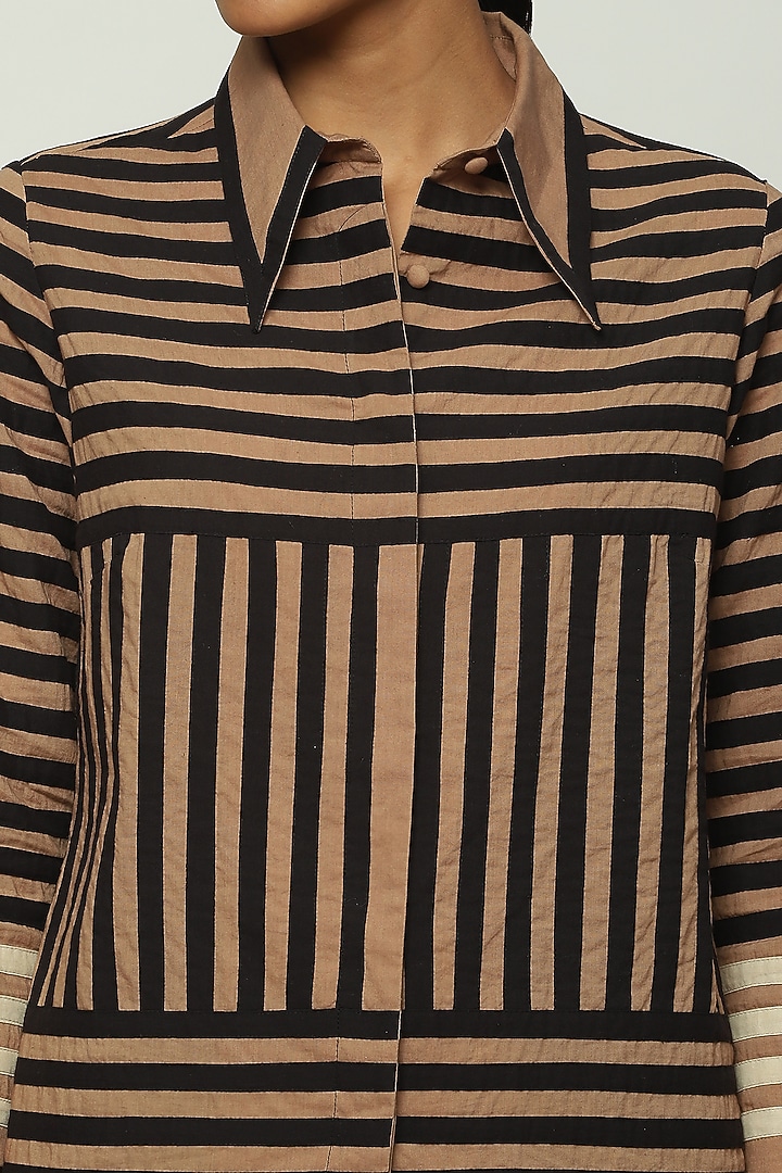 Beige Cotton Cambric Striped Shirt by Abraham & Thakore at Pernia's Pop Up Shop