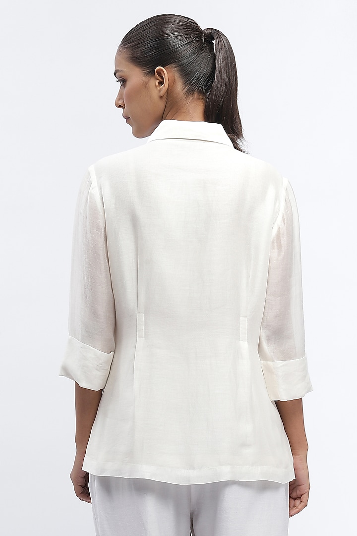 Ivory Chanderi Mother Of Pearl Embroidered Shirt by Abraham & Thakore at Pernia's Pop Up Shop