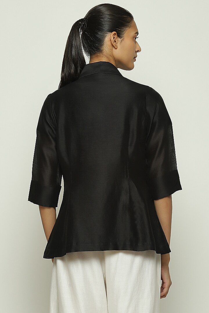 Black Chanderi Mother Of Pearl Embroidered Shirt by Abraham & Thakore at Pernia's Pop Up Shop
