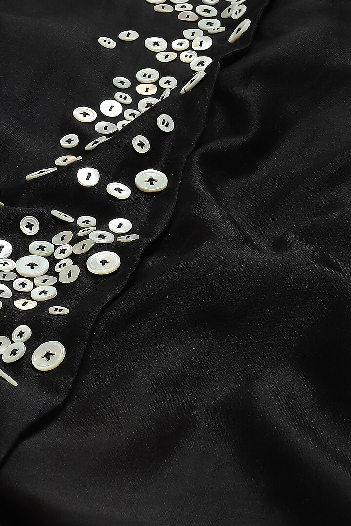 Black Chanderi Mother Of Pearl Embroidered Shirt by Abraham & Thakore at Pernia's Pop Up Shop