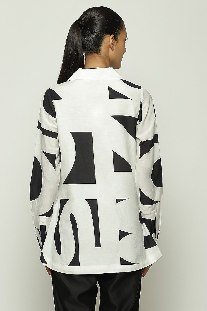 White & Black Tencel Cotton Shirt by Abraham & Thakore at Pernia's Pop Up Shop