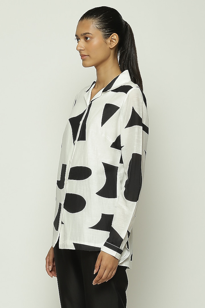 White & Black Tencel Cotton Shirt by Abraham & Thakore at Pernia's Pop Up Shop