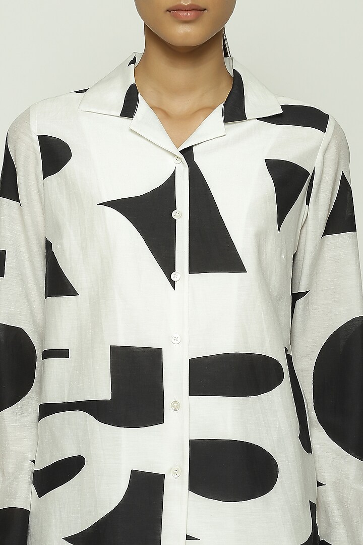 White & Black Tencel Cotton Shirt by Abraham & Thakore at Pernia's Pop Up Shop