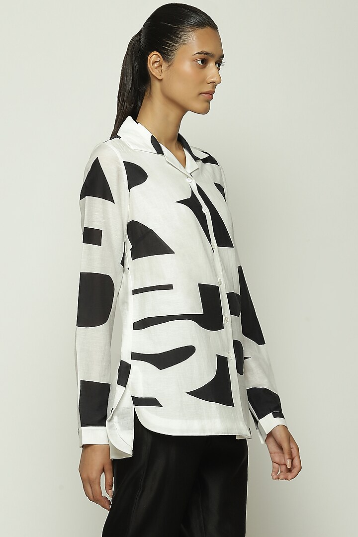 White & Black Tencel Cotton Shirt by Abraham & Thakore at Pernia's Pop Up Shop