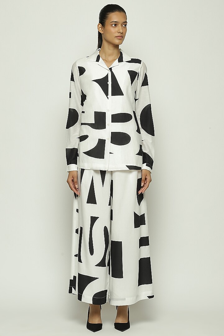 White & Black Tencel Cotton Shirt by Abraham & Thakore at Pernia's Pop Up Shop