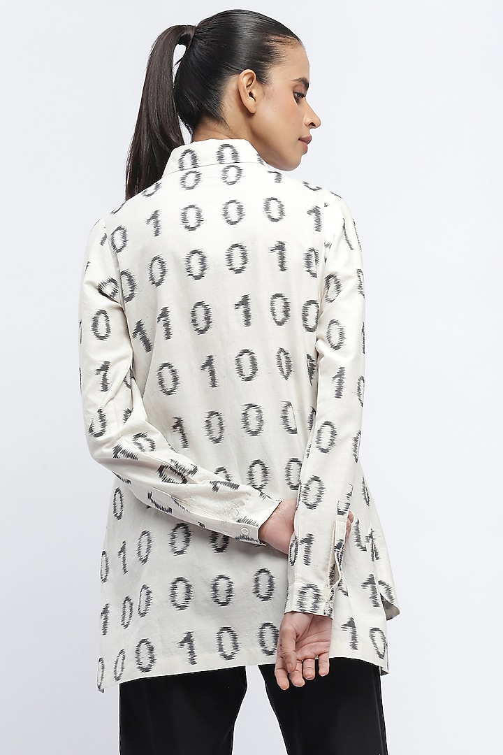 Ivory Silk & Cotton Ikat Shirt by Abraham & Thakore at Pernia's Pop Up Shop