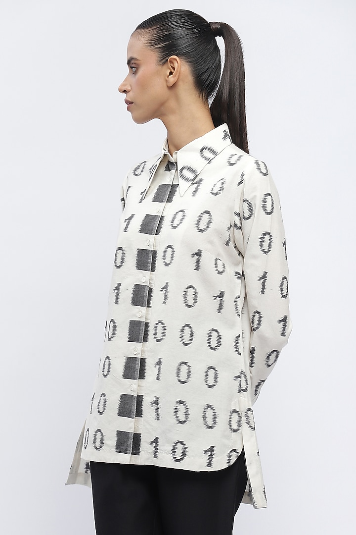 Ivory Silk & Cotton Ikat Shirt by Abraham & Thakore at Pernia's Pop Up Shop