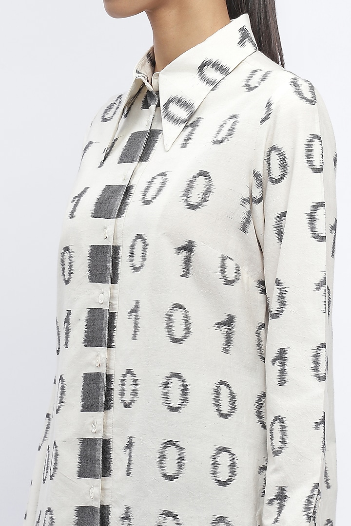 Ivory Silk & Cotton Ikat Shirt by Abraham & Thakore at Pernia's Pop Up Shop