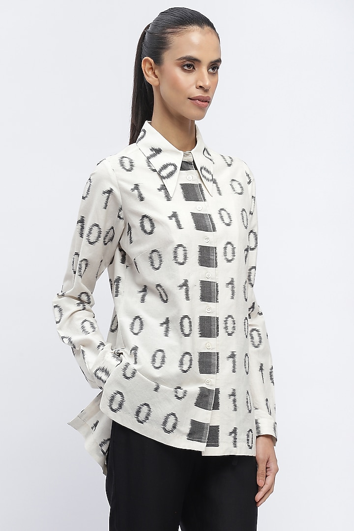 Ivory Silk & Cotton Ikat Shirt by Abraham & Thakore at Pernia's Pop Up Shop