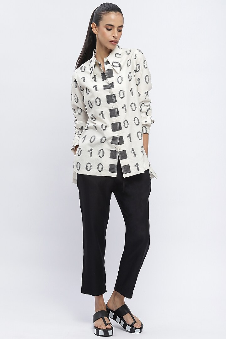 Ivory Silk & Cotton Ikat Shirt by Abraham & Thakore at Pernia's Pop Up Shop