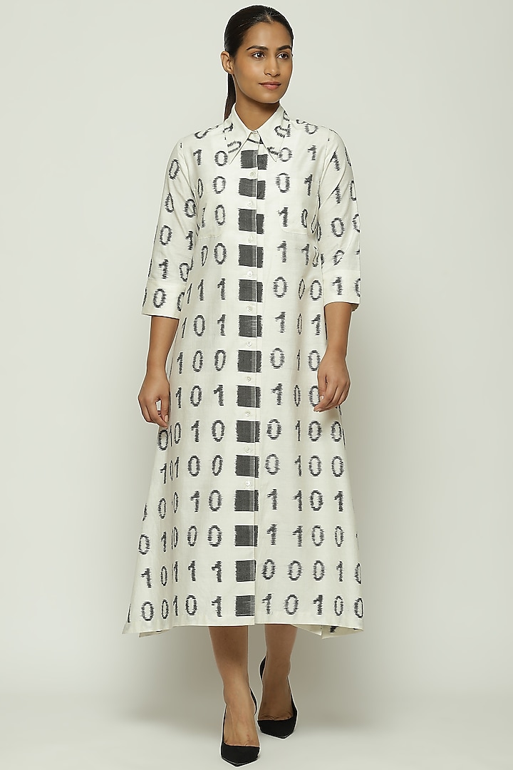 Ivory Silk & Cotton Ikat Shirt Dress by Abraham & Thakore at Pernia's Pop Up Shop