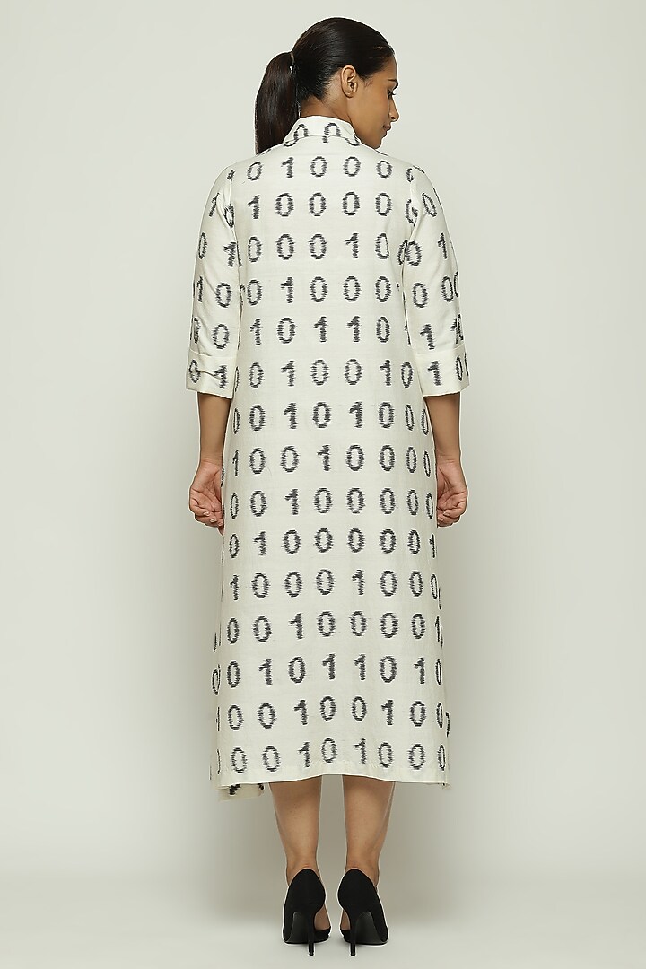 Ivory Silk & Cotton Ikat Cocktail Shirt Dress by Abraham & Thakore at Pernia's Pop Up Shop
