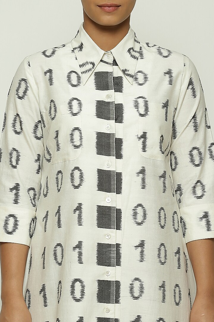 Ivory Silk & Cotton Ikat Cocktail Shirt Dress by Abraham & Thakore at Pernia's Pop Up Shop